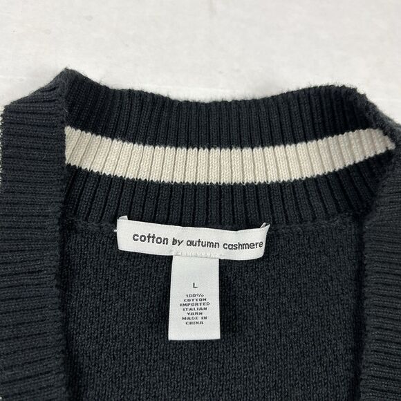 Autumn Cashmere Cotton Sweater Vest Black Tan Sleeveless Knit Casual - Picture 4 of 9